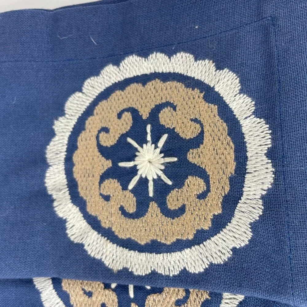 Pottery Barn Navy Blue Embroidered Cotton Napkins Set Of 4 20x20
